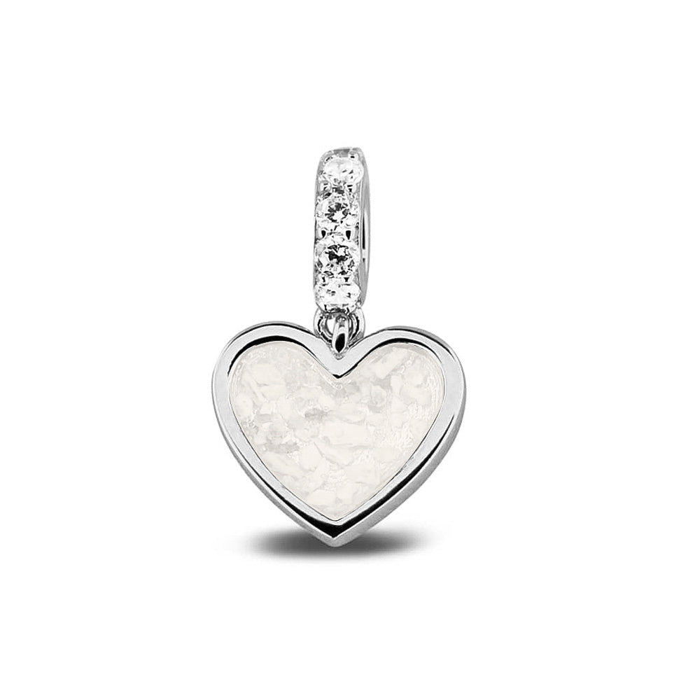 Heart Pendant Charm in White - Silver memorial jewellery