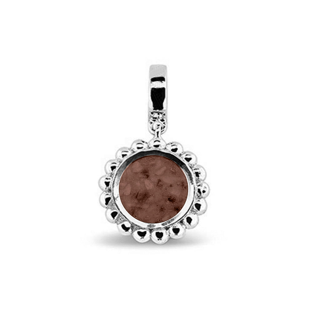 Round Bubble Pendant Charm in Brown - Silver memorial jewellery