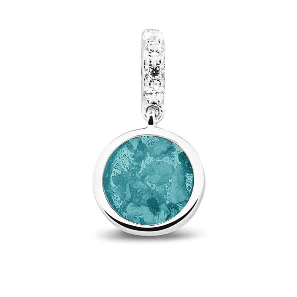 Round Pendant Charm in Aqua - Silver memorial jewellery