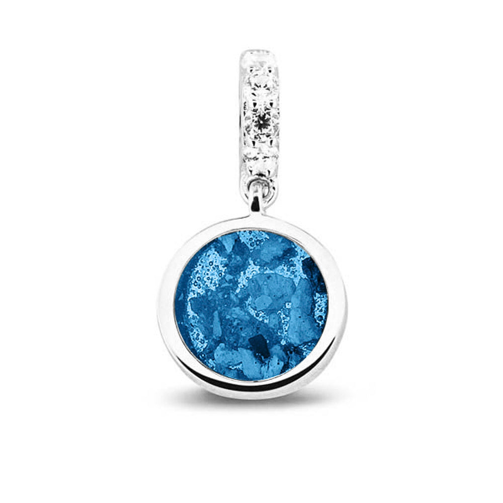 Round Pendant Charm in Marine Blue - Silver memorial jewellery