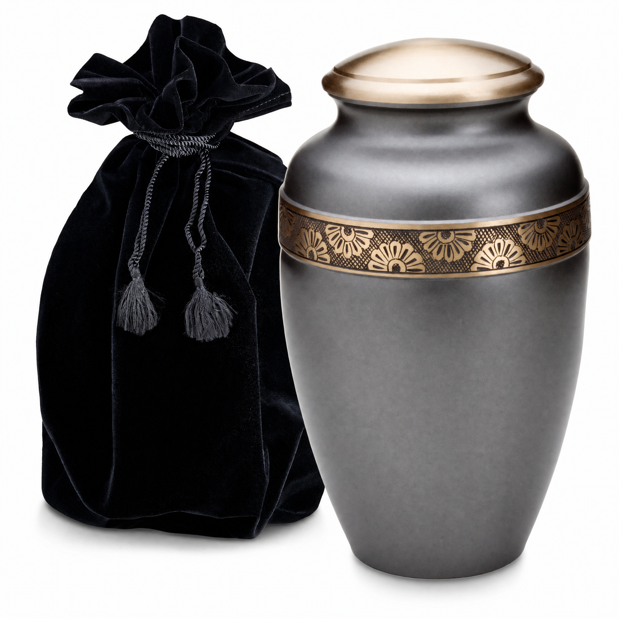 Floral Band Adult Urn Slate & Bru Gold