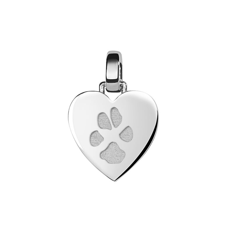 Paw Print Heart Pendant - Silver memorial jewellery