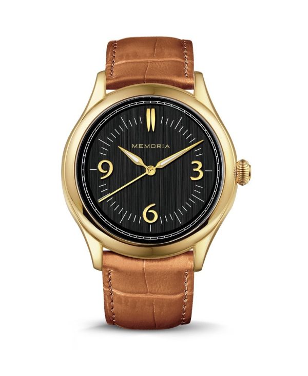 Amare Gold memorial watch — cognac brown strap