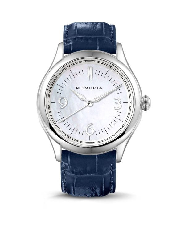 Amare Pearl memorial watch — dark blue strap
