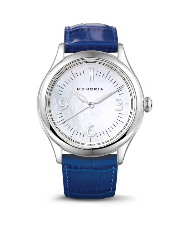 Amare Pearl memorial watch — ocean blue strap