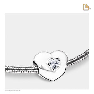 Heart to Heart Ashes Bead Pol Silver w/Zirconia