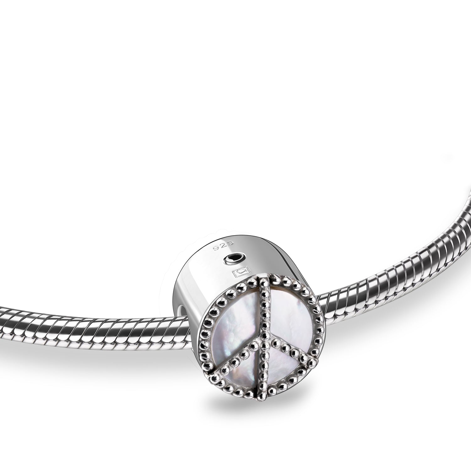 Mother of Pearl Peace Charm Rhodium Plated ashes pendant