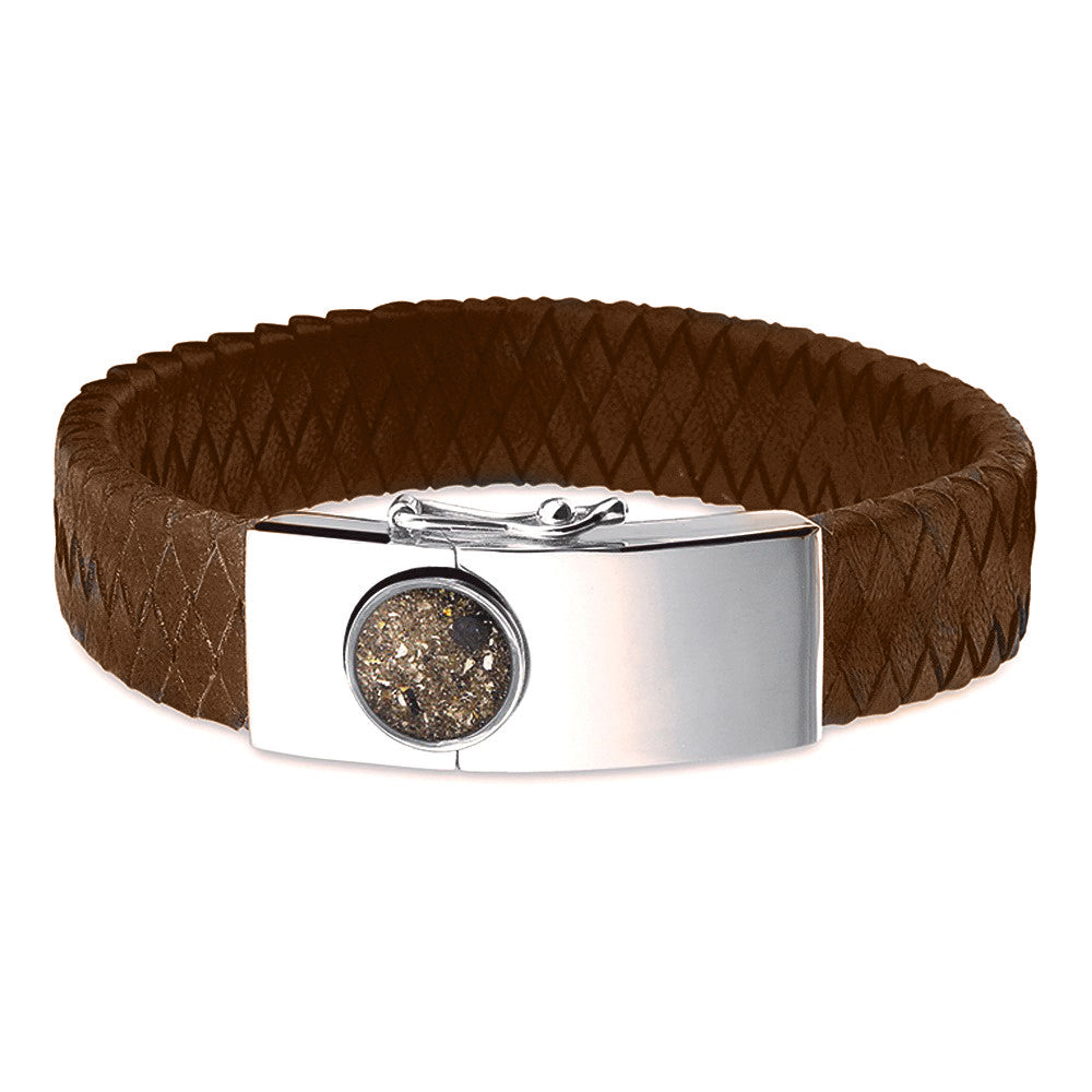 Large Clasp Leather Bracelet - Brown Strap in BRS - Silver, Leather memorial jewellery