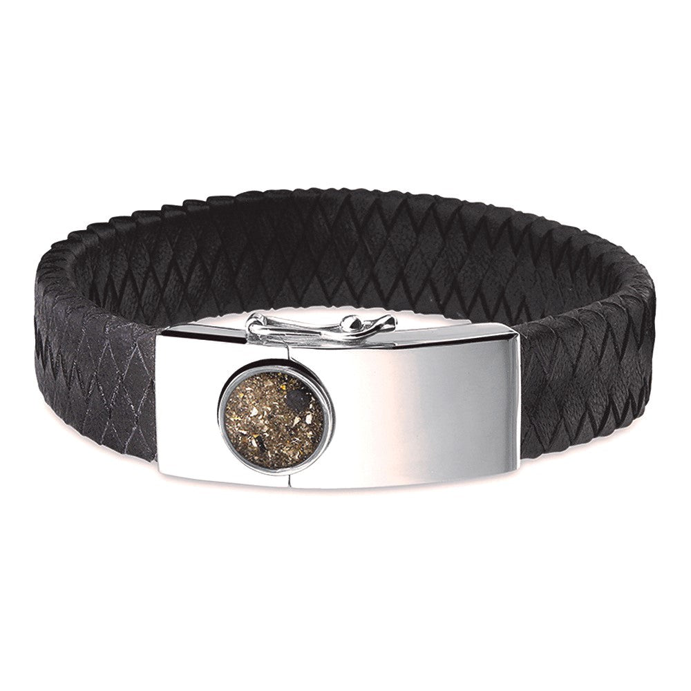 Large Clasp Leather Bracelet - Black Strap in BS - Silver, Leather memorial jewellery