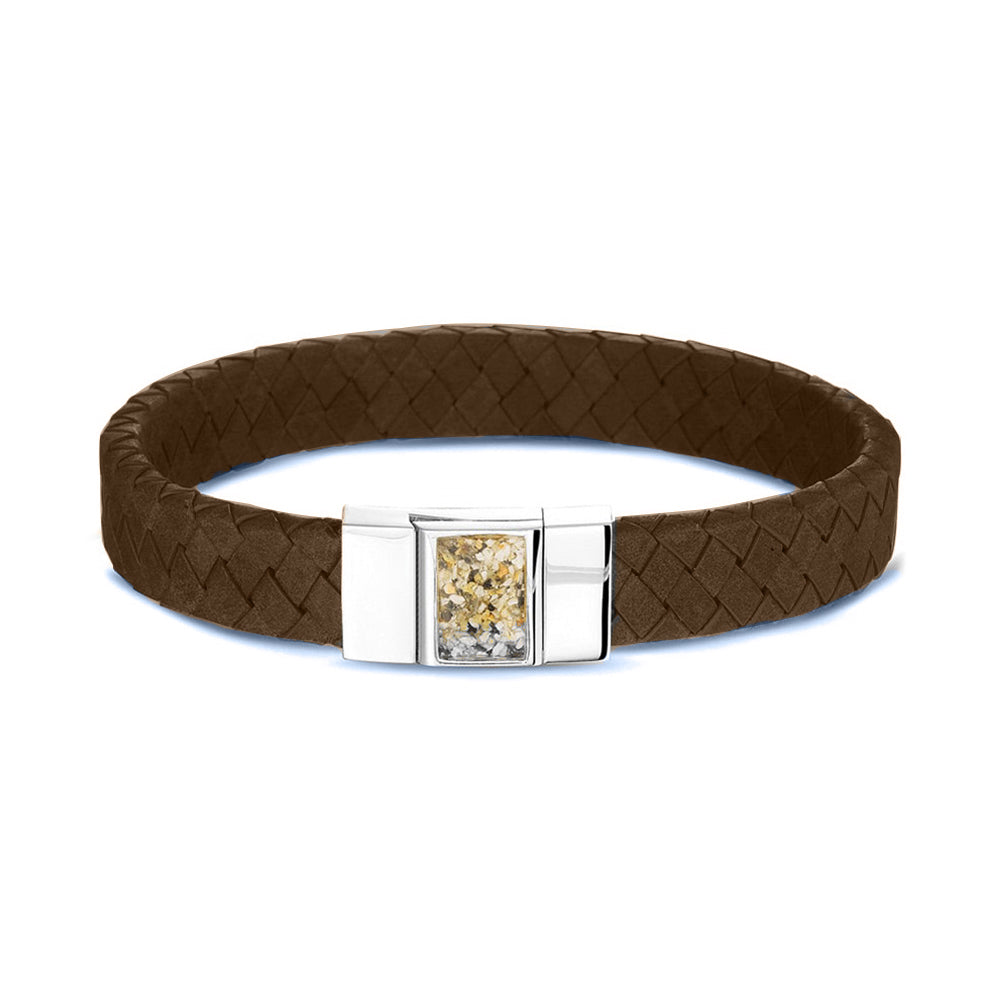 Leather Bracelet - Brown Strap in BRS - Silver, Leather memorial jewellery