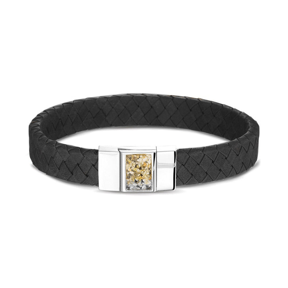 Leather Bracelet - Black Strap in BS - Silver, Leather memorial jewellery