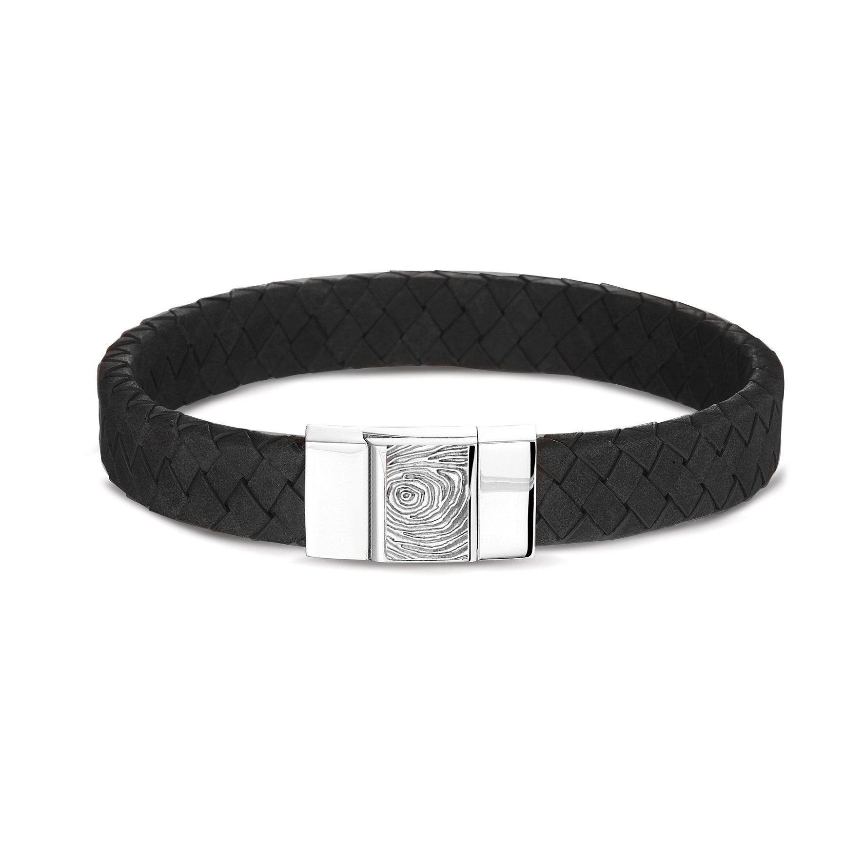 Leather Bracelet with Fingerprint in FBS - Silver memorial jewellery