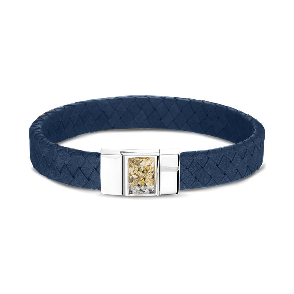 Leather Bracelet - Navy Strap in NS - Silver, Leather memorial jewellery
