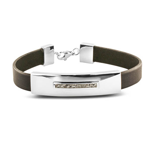 Plain Leather Bracelet in BRS - Silver, Leather memorial jewellery