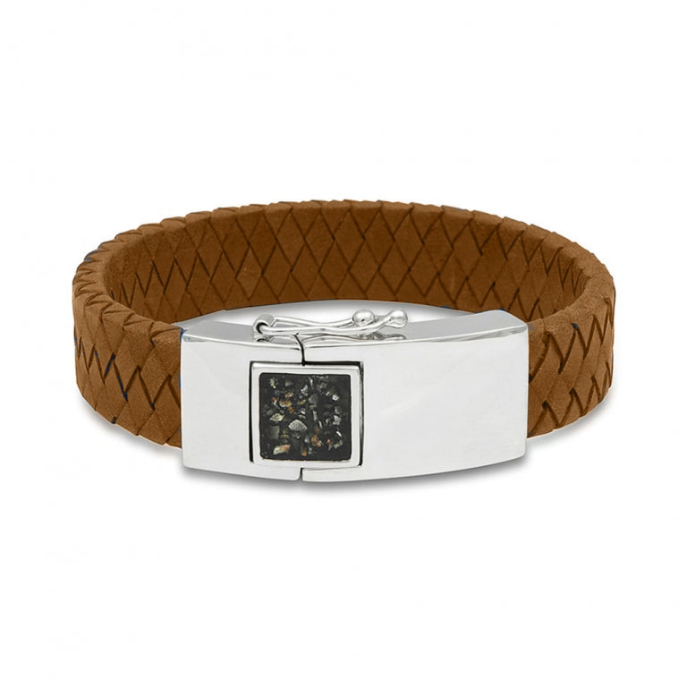 Large Clasp Leather Bracelet - Camel Strap in CS - Silver, Leather memorial jewellery