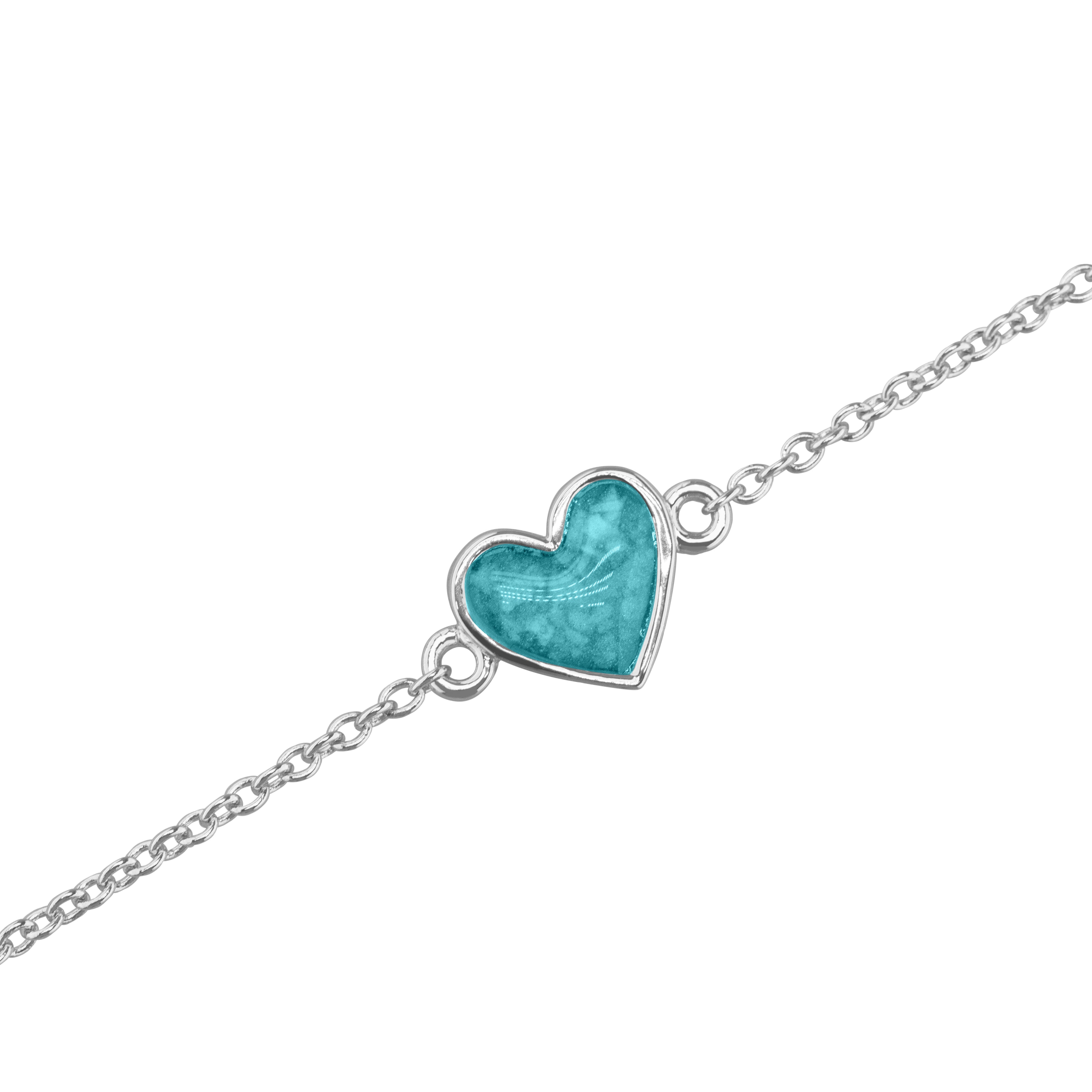 Heart Chain Bracelet in Aqua - Silver memorial jewellery