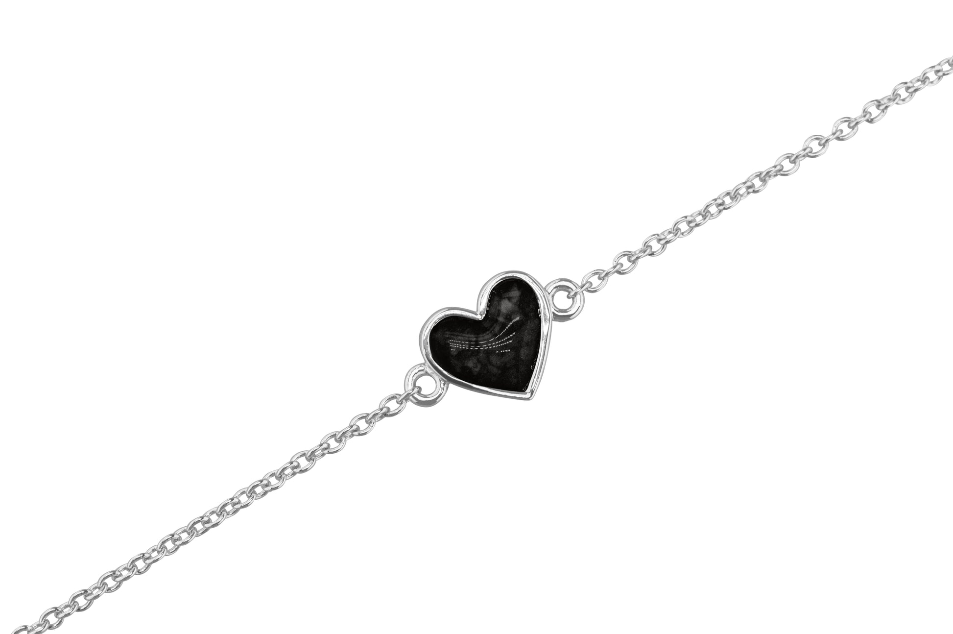 Heart Chain Bracelet in Black - Silver memorial jewellery