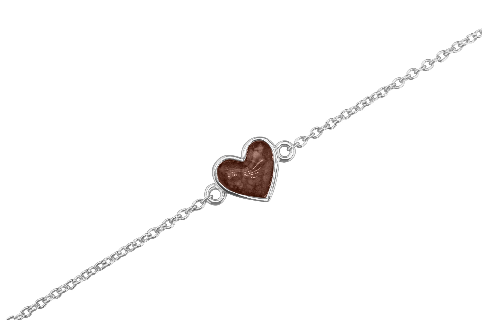 Heart Chain Bracelet in Brown - Silver memorial jewellery