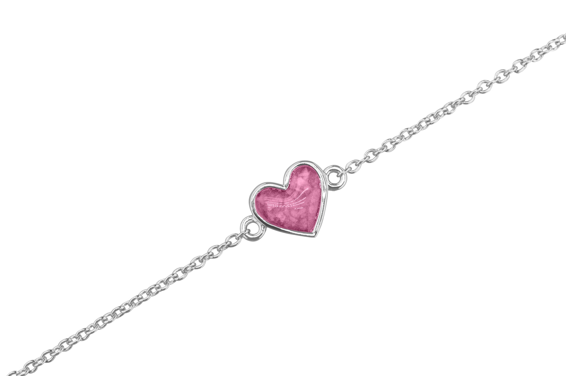 Heart Chain Bracelet in Fluo Pink - Silver memorial jewellery