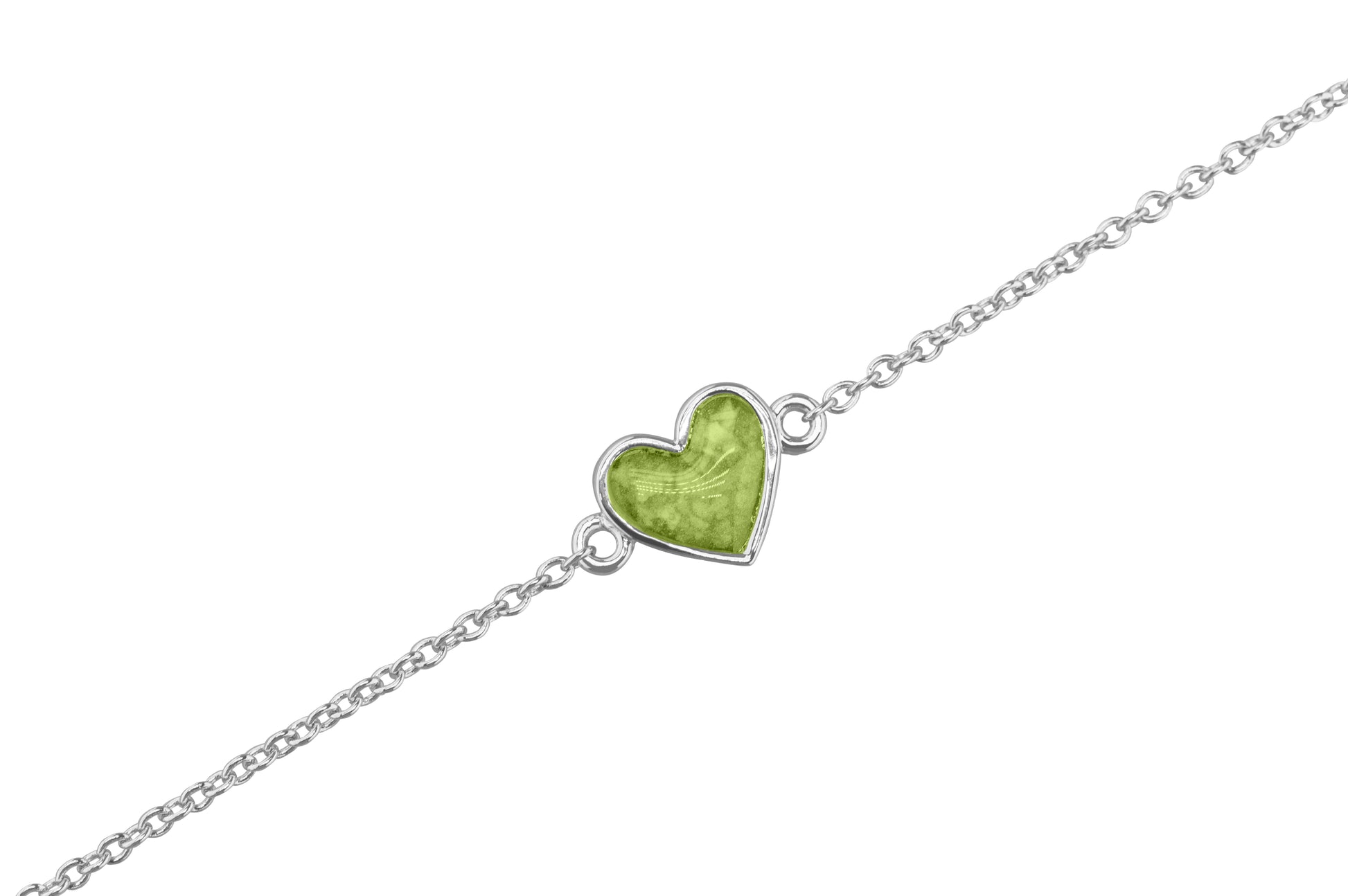 Heart Chain Bracelet in Green - Silver memorial jewellery