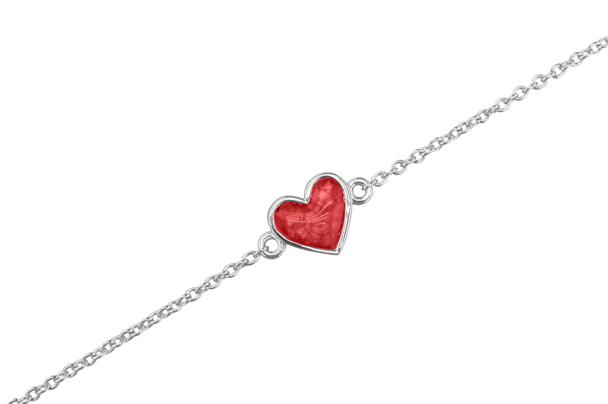 Heart Chain Bracelet in Red - Silver memorial jewellery