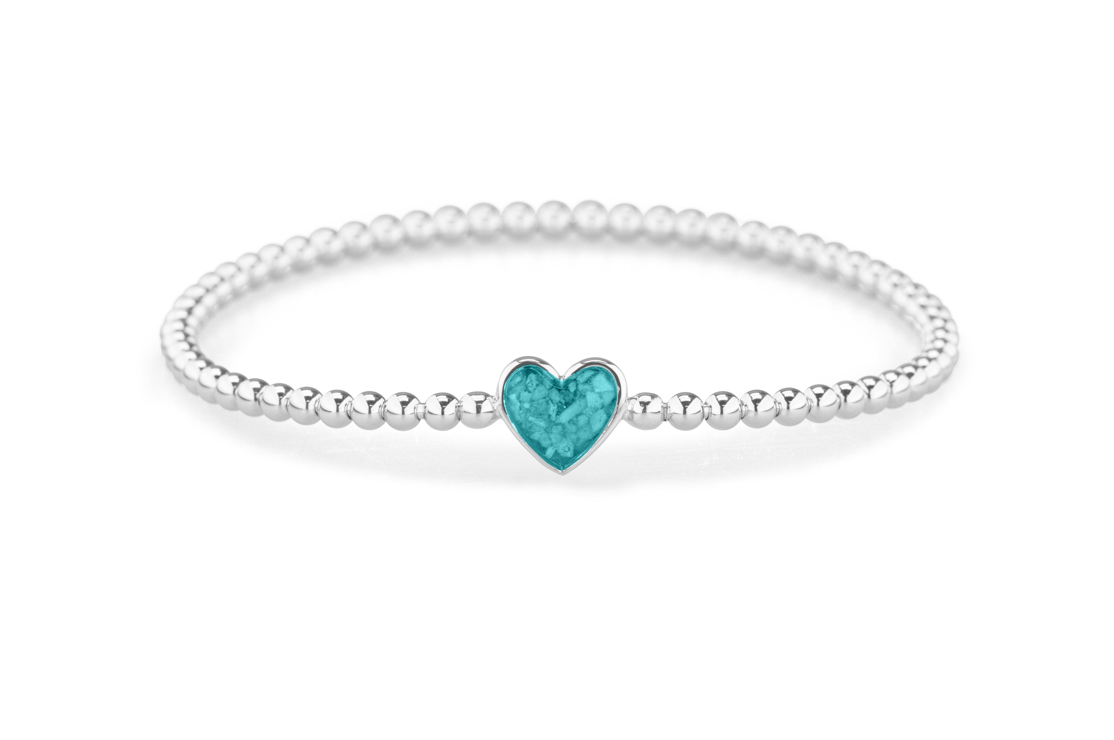 Heart Flexible Bracelet in DSC0889 Aqua - Silver memorial jewellery