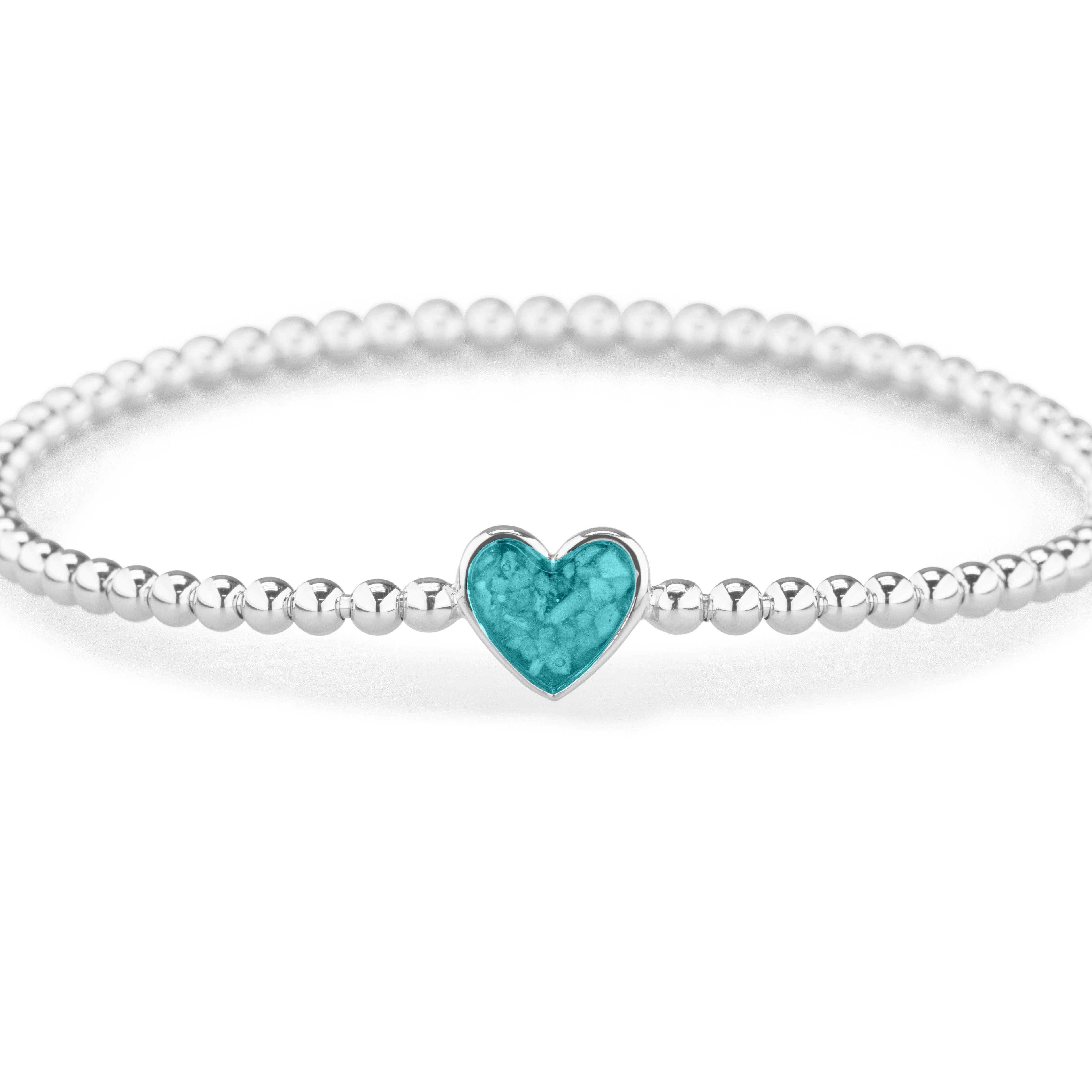 Heart Flexible Bracelet in DSC0889 Aqua - Silver memorial jewellery