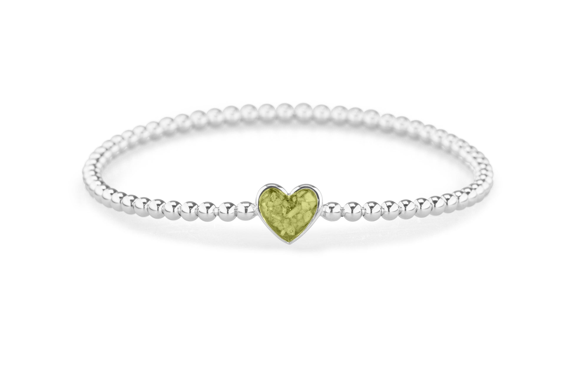 Heart Flexible Bracelet in DSC0889 Olive - Silver memorial jewellery