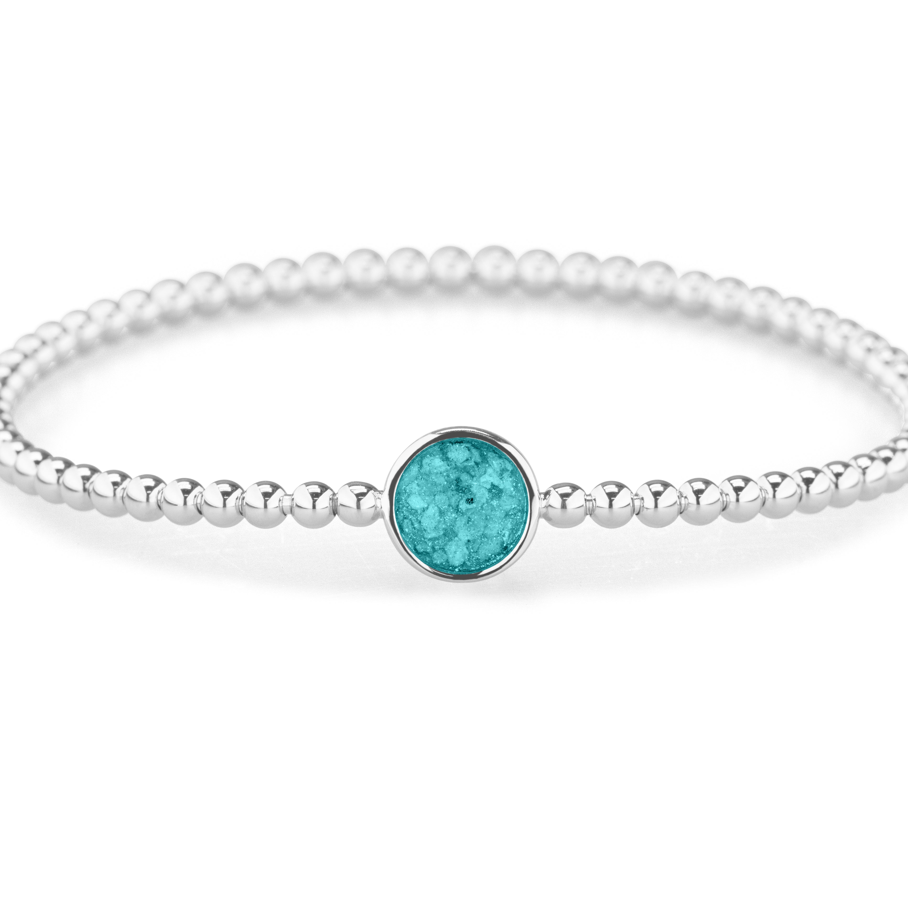 Plain Round Flexible Bracelet in DSC0891 Aqua - Silver memorial jewellery