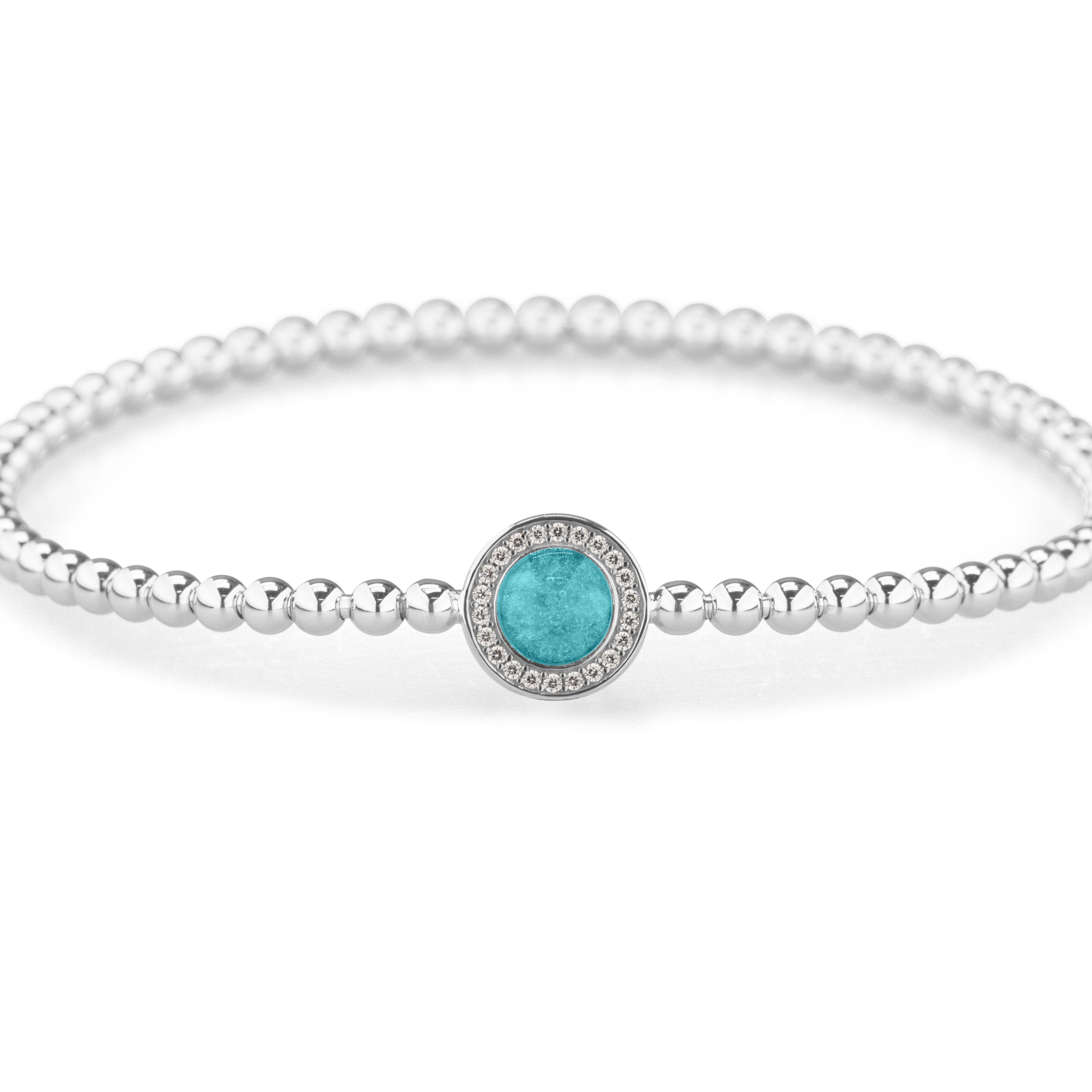 Round Gem Flexible Bracelet in DSC0892 Aqua - Silver memorial jewellery