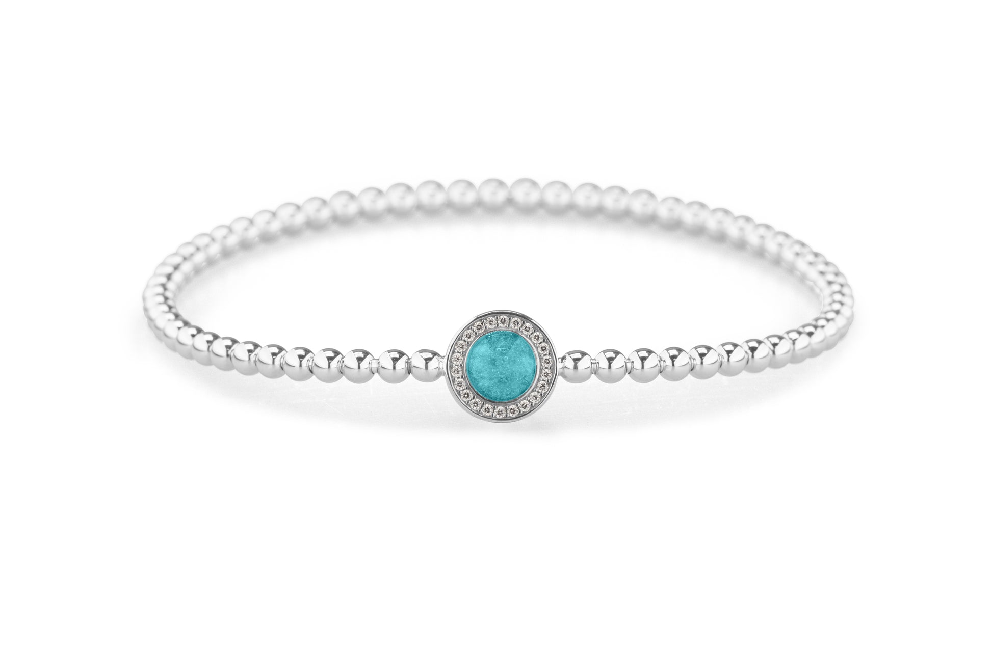 Round Gem Flexible Bracelet in DSC0892 Aqua - Silver memorial jewellery