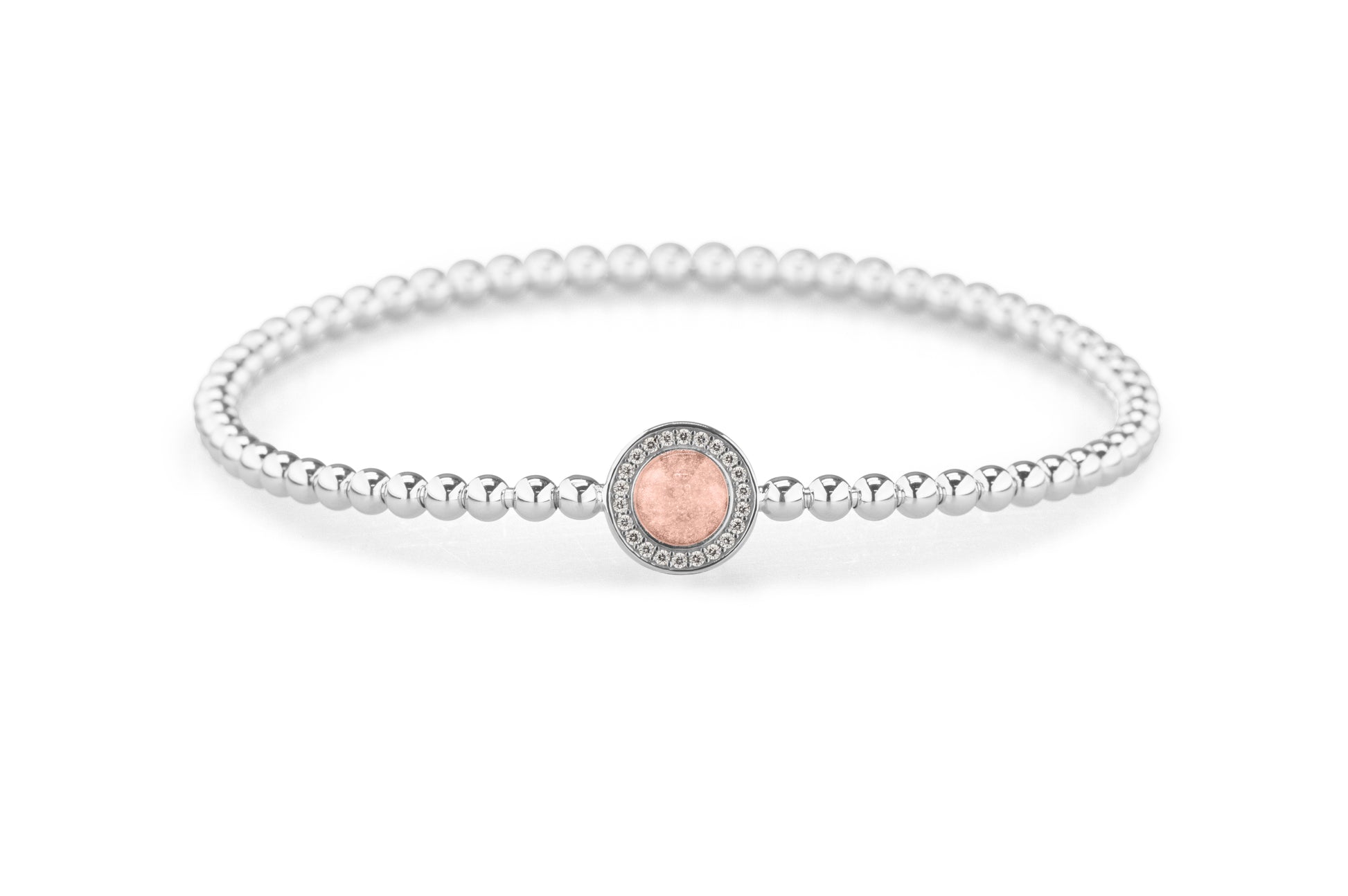 Round Gem Flexible Bracelet in DSC0892 Blush - Silver memorial jewellery