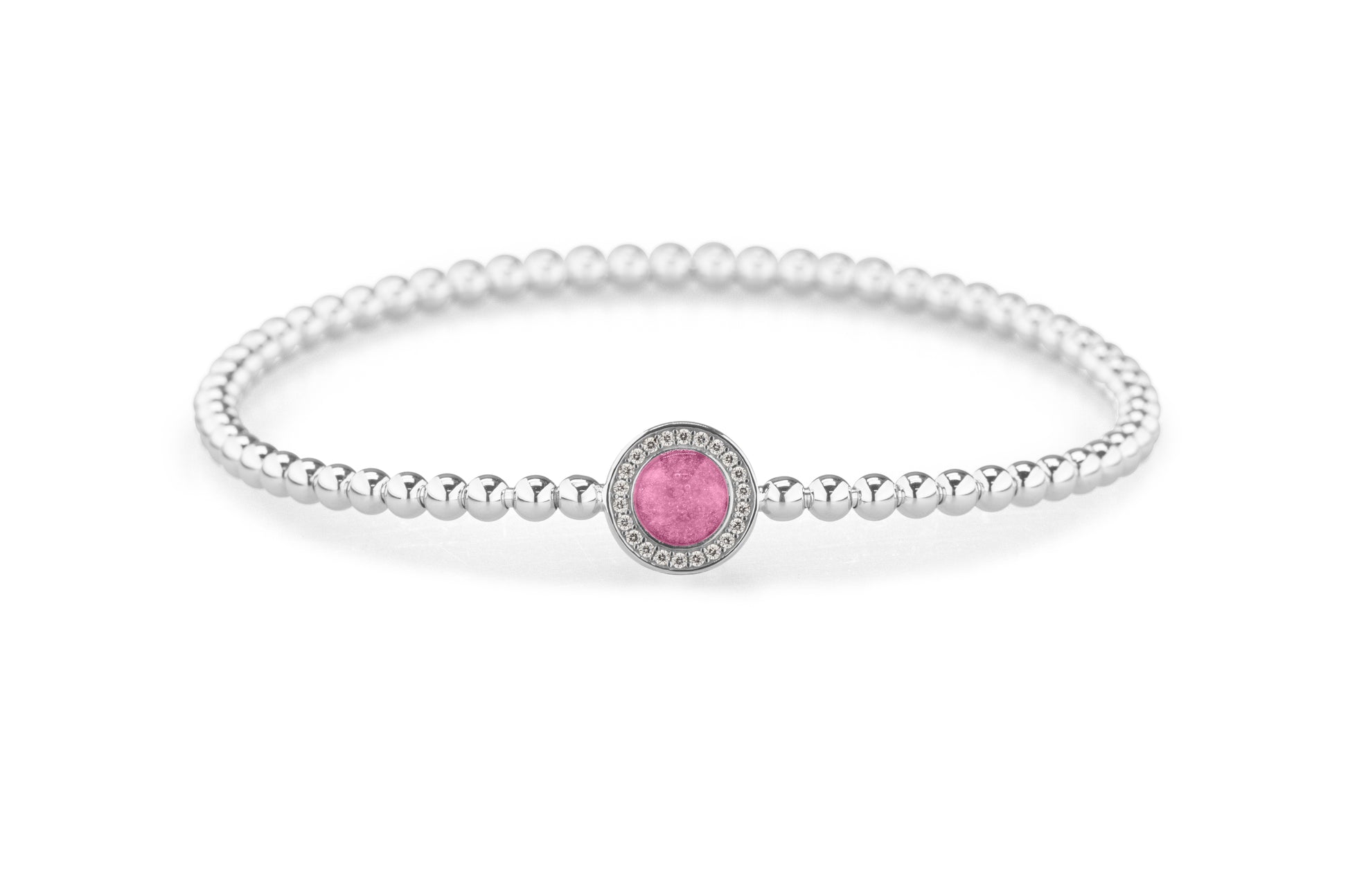 Round Gem Flexible Bracelet in DSC0892 Fluo Pink - Silver memorial jewellery