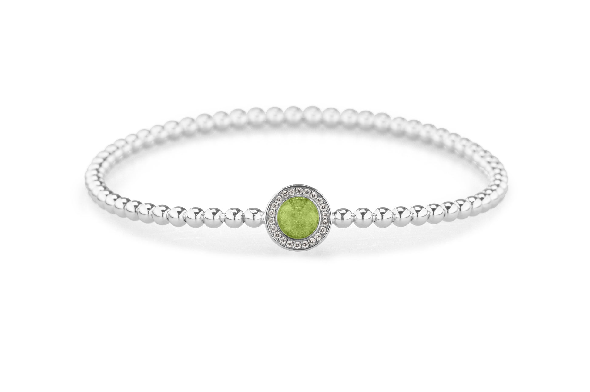 Round Gem Flexible Bracelet in DSC0892 Green - Silver memorial jewellery