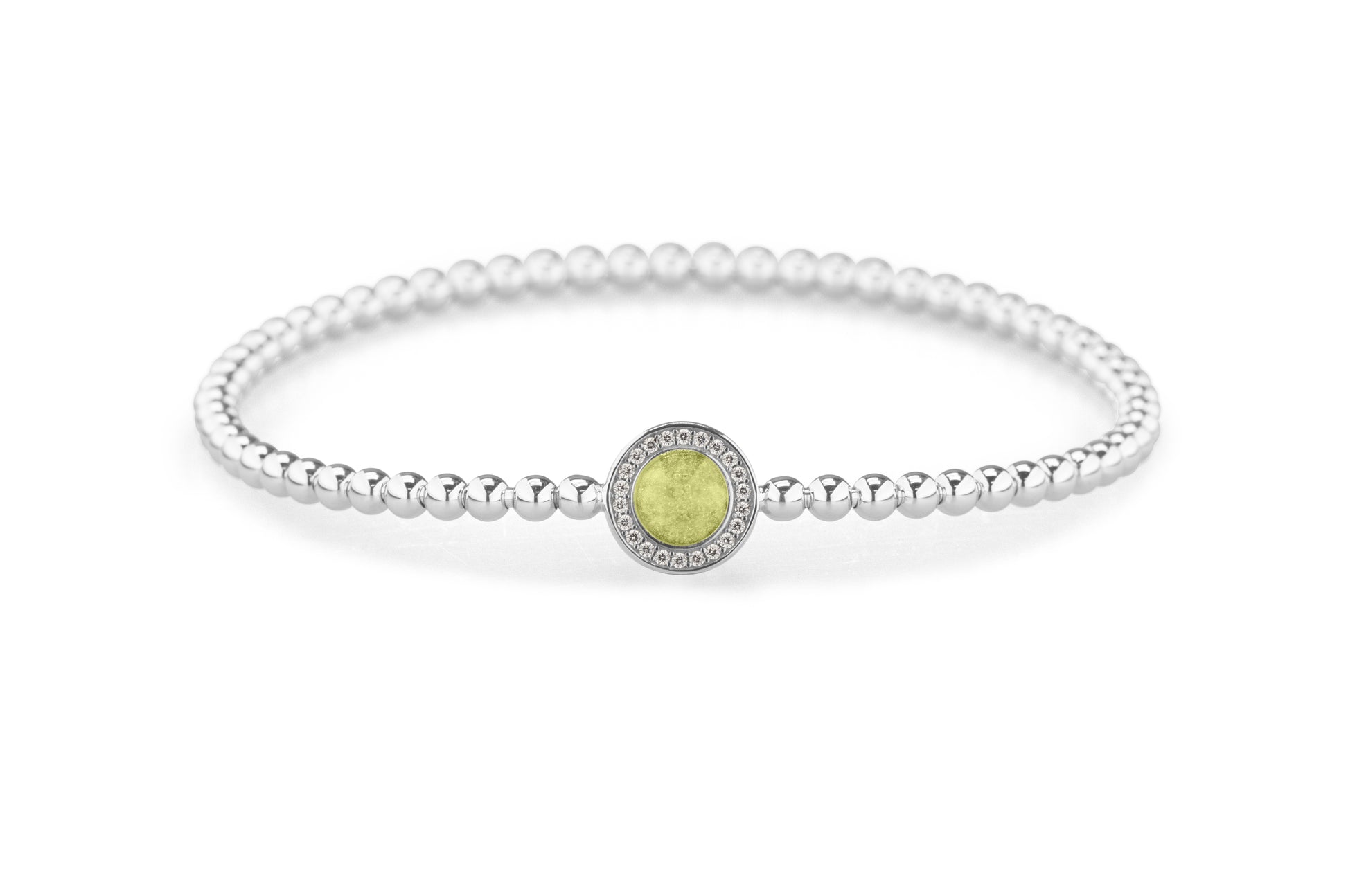 Round Gem Flexible Bracelet in DSC0892 Olive - Silver memorial jewellery