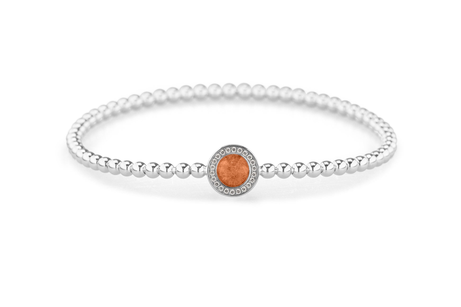 Round Gem Flexible Bracelet in DSC0892 Orange - Silver memorial jewellery