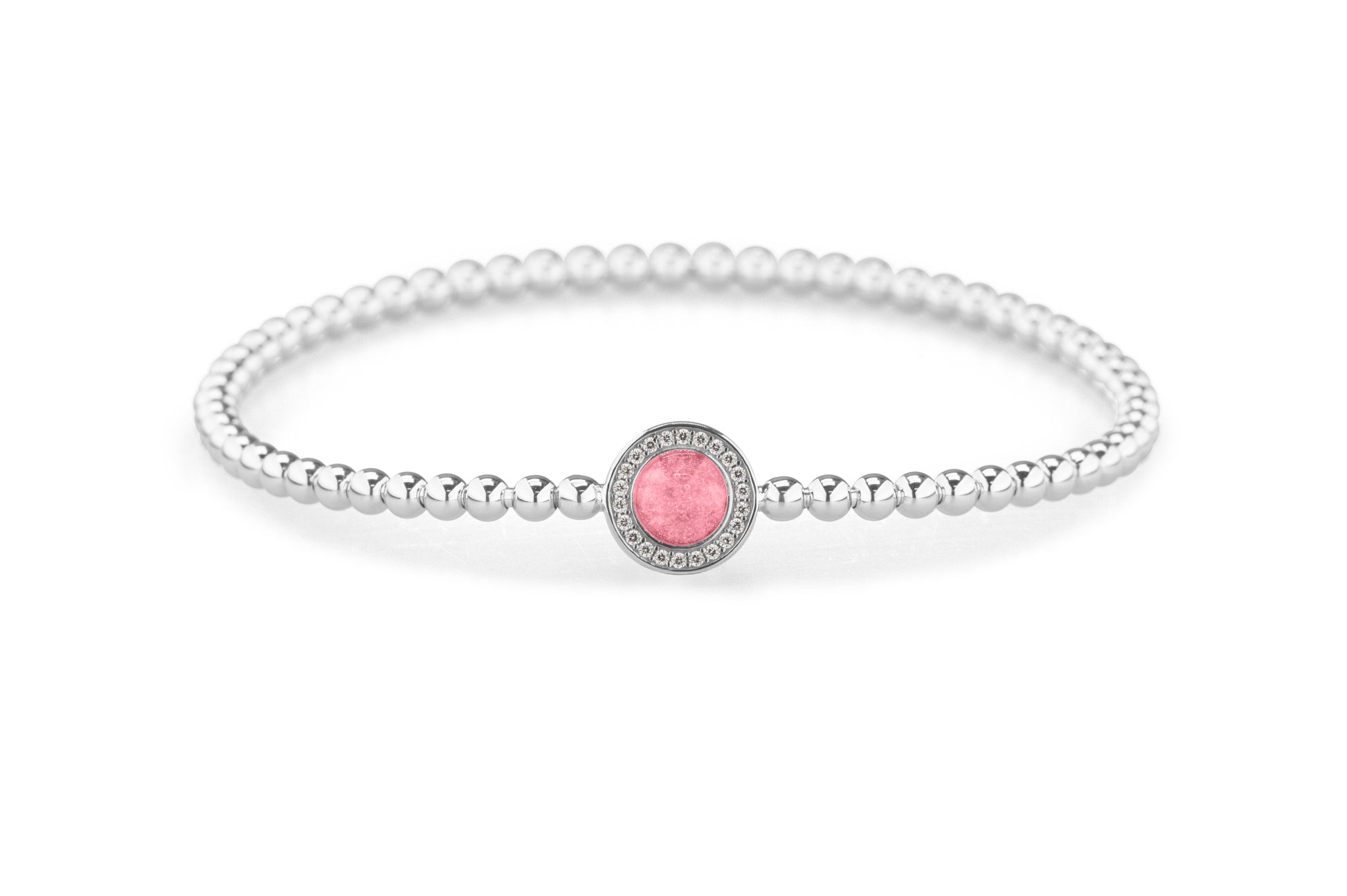 Round Gem Flexible Bracelet in DSC0892 Soft Pink - Silver memorial jewellery