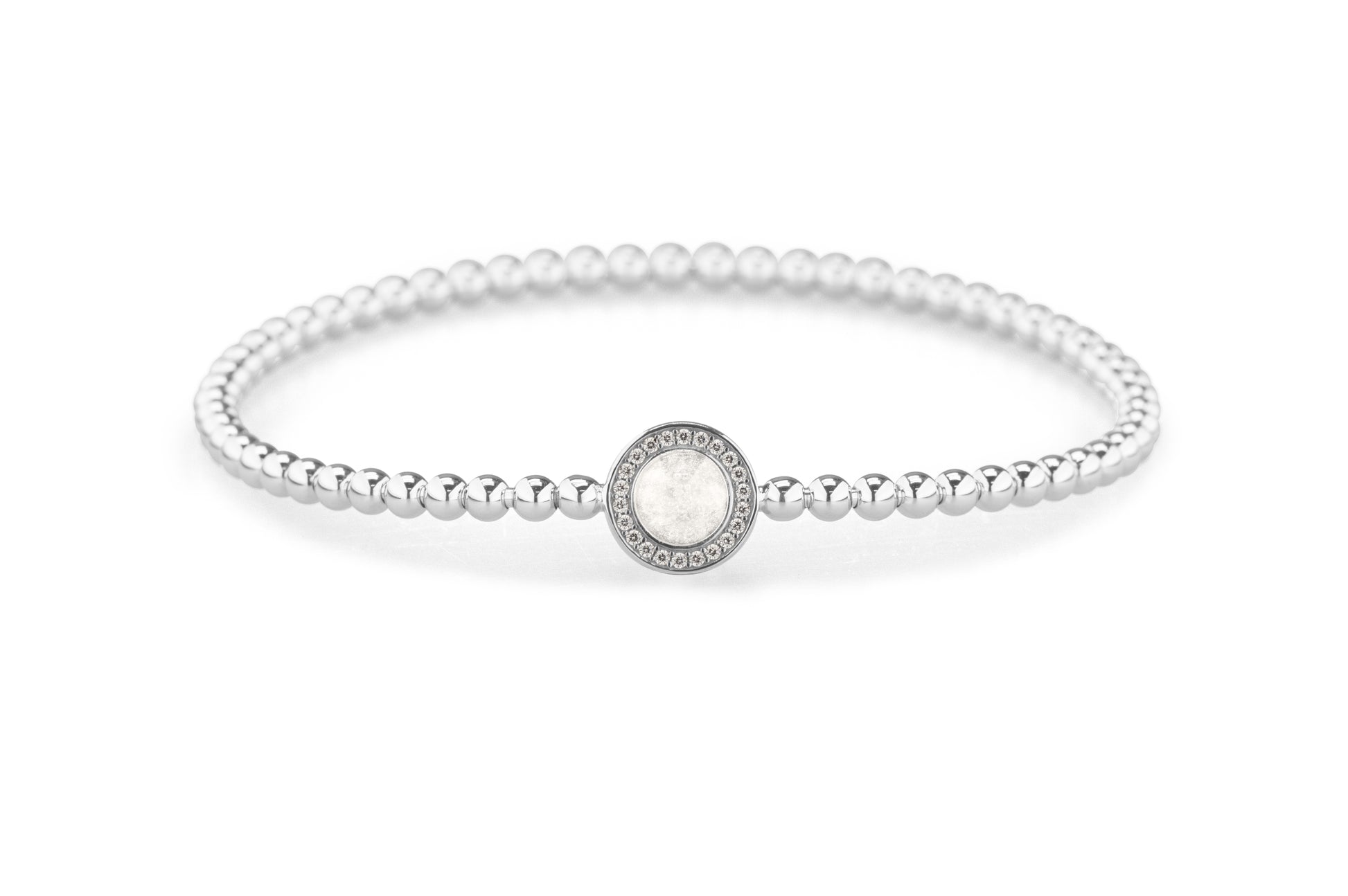 Round Gem Flexible Bracelet in DSC0892 White - Silver memorial jewellery