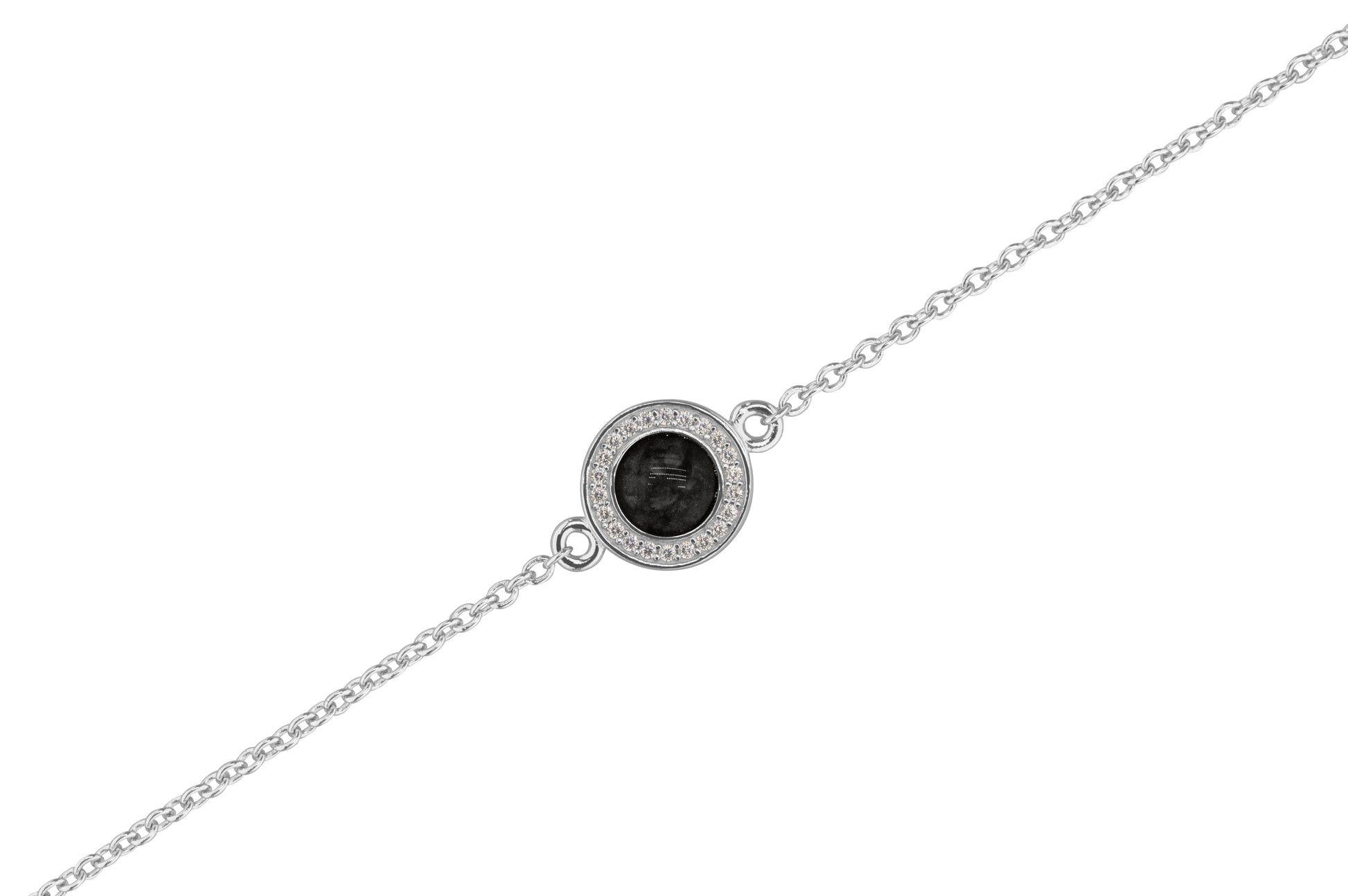 Round Gem Chain Bracelet in DSC0904 Black - Silver memorial jewellery