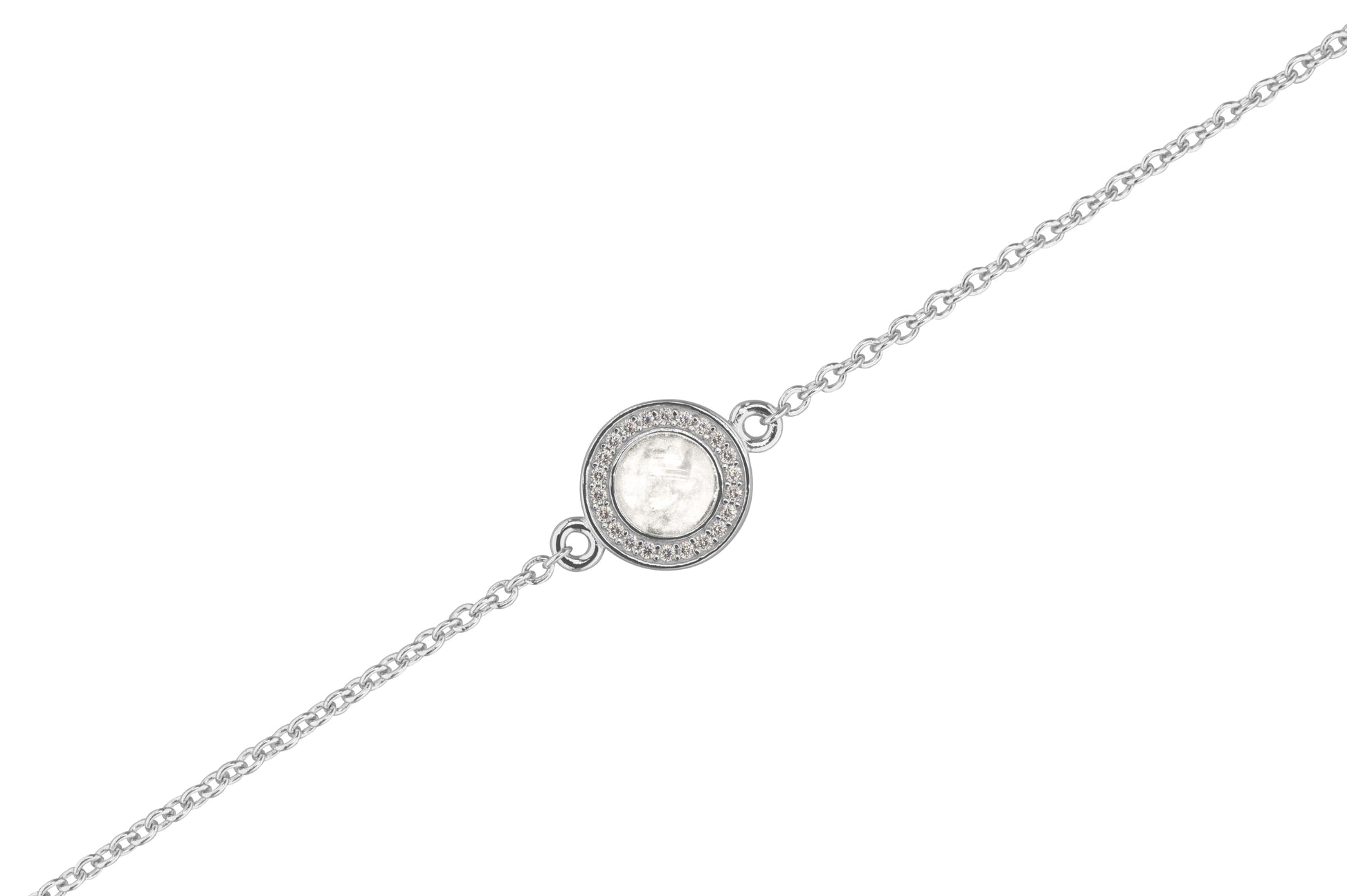 Round Gem Chain Bracelet in DSC0904 White - Silver memorial jewellery