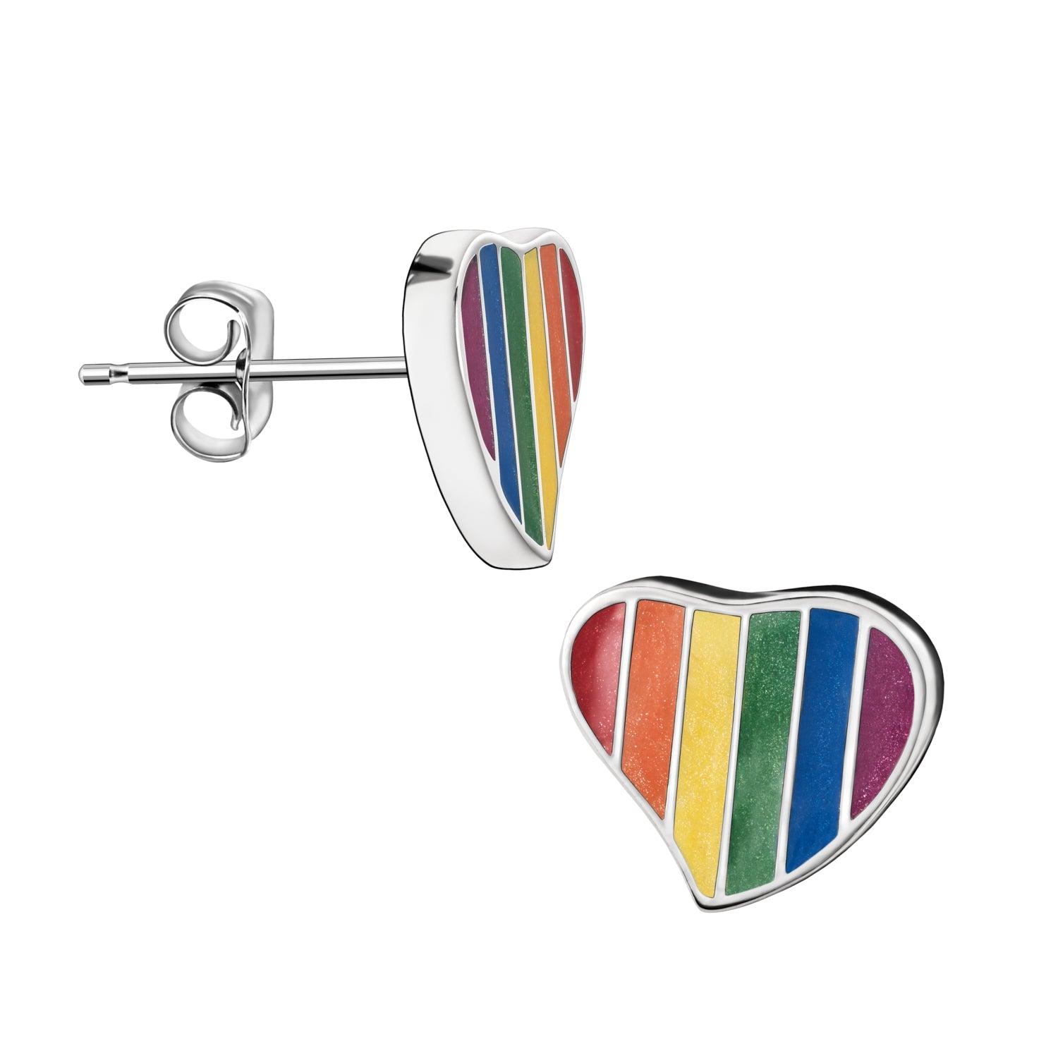 Pride Rainbow Stud Earrings Enamel Rhodium Plated