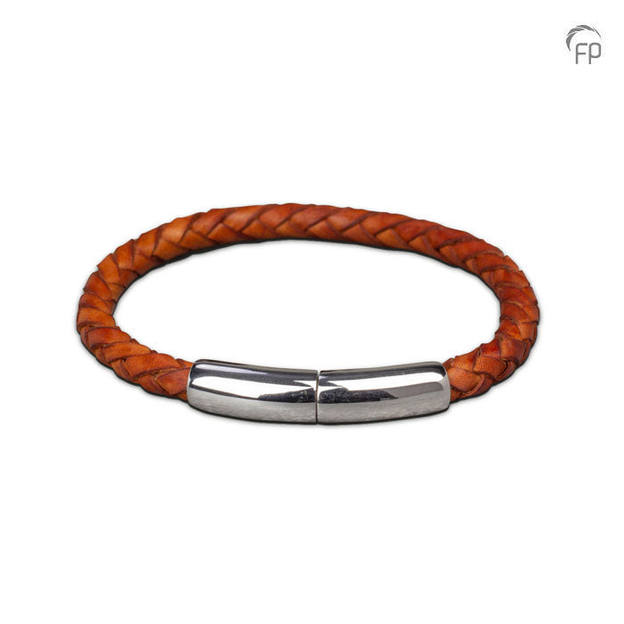 Embrace Braided Tan Slim Leather Bracelet - ashes bracelet with sterling silver clasp