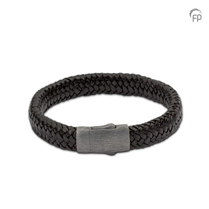 Embrace Braided Black & Grey Leather Bracelet - ashes bracelet with sterling silver clasp
