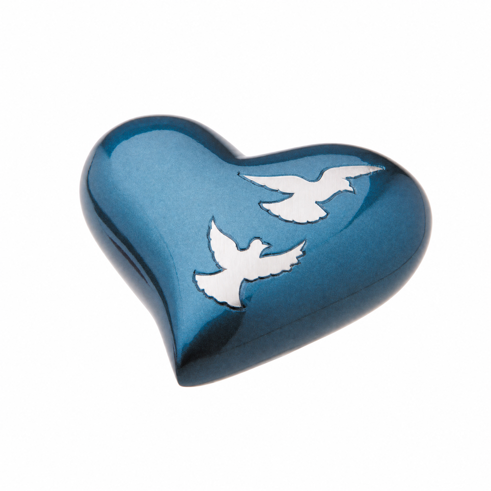 Flying Doves Heart Keepsake Urn Blue & Bru Pewter