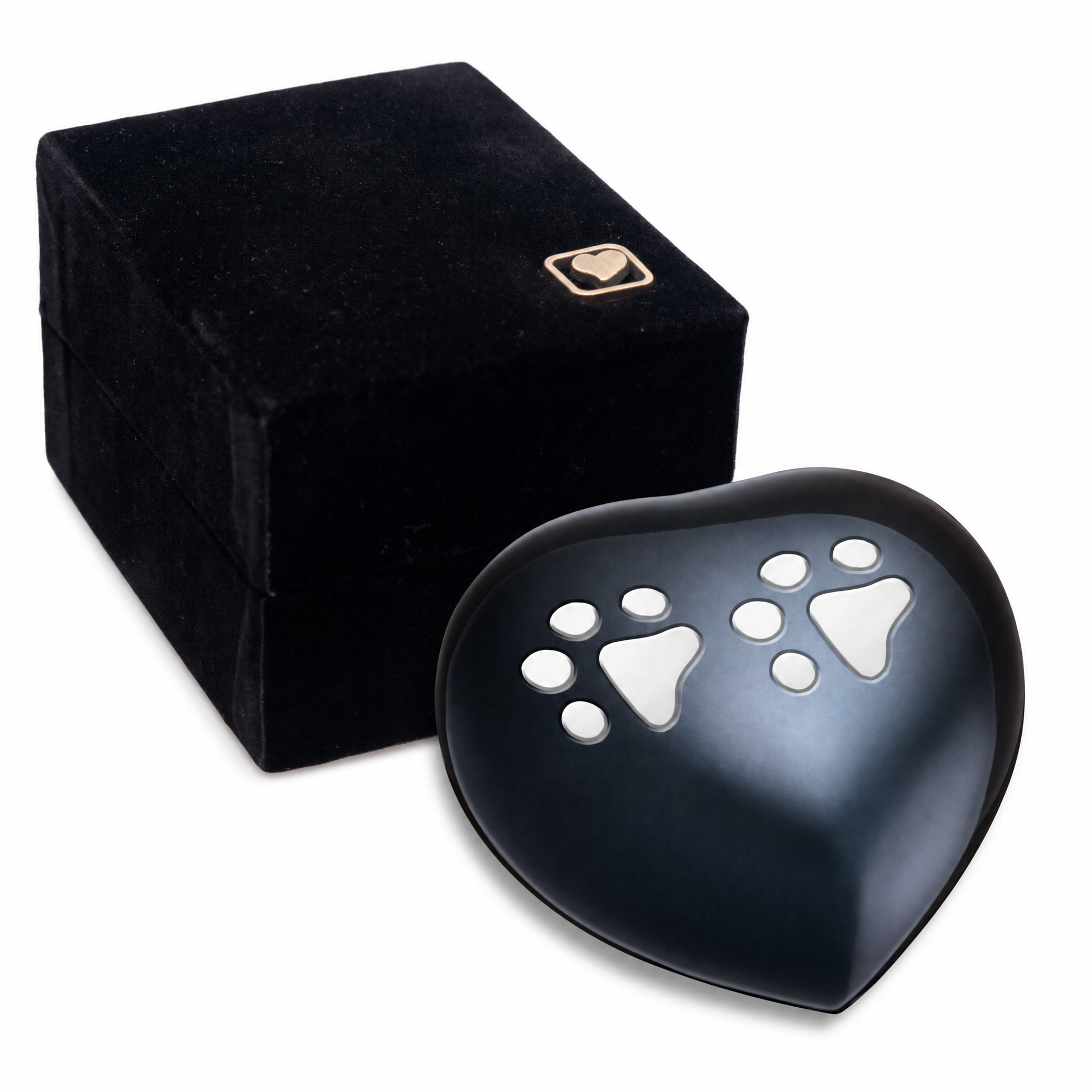 Keepsake Double Paw Heart Pet Urn Midnight & Bru Pewter
