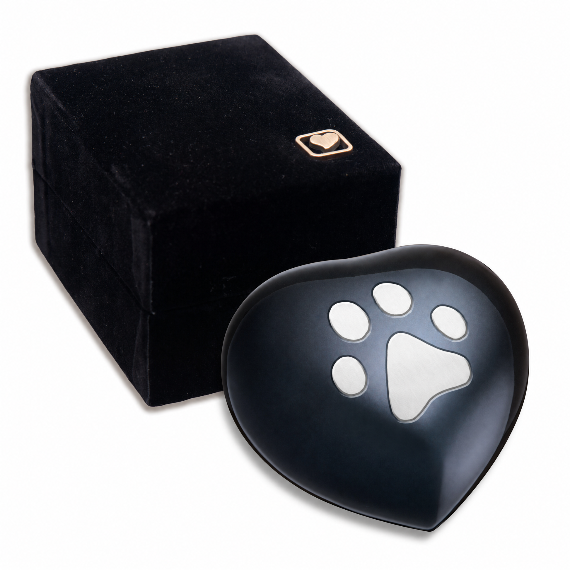 Keepsake Single Paw Heart Pet Urn Midnight & Bru Pewter