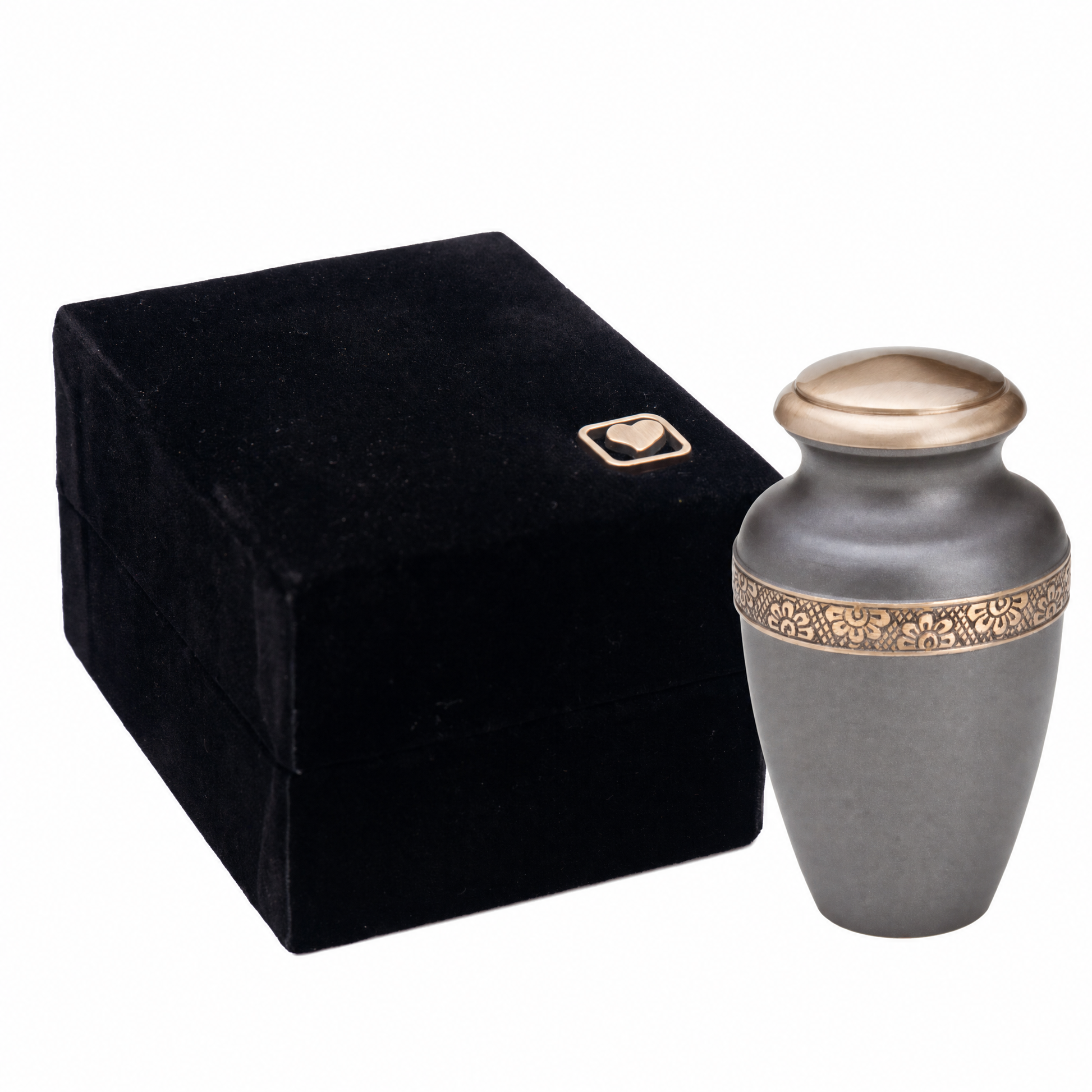 Floral Band Keepsake Urn Slate & Bru Gold