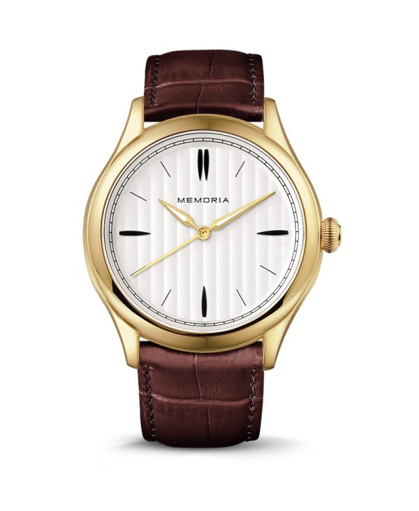 Lux Gold memorial watch — chestnut brown strap