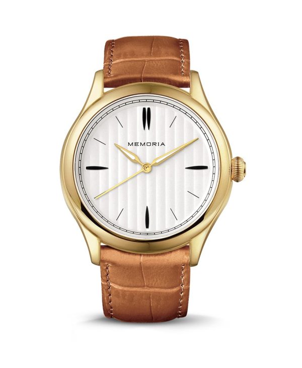 Lux Gold memorial watch — cognac brown strap