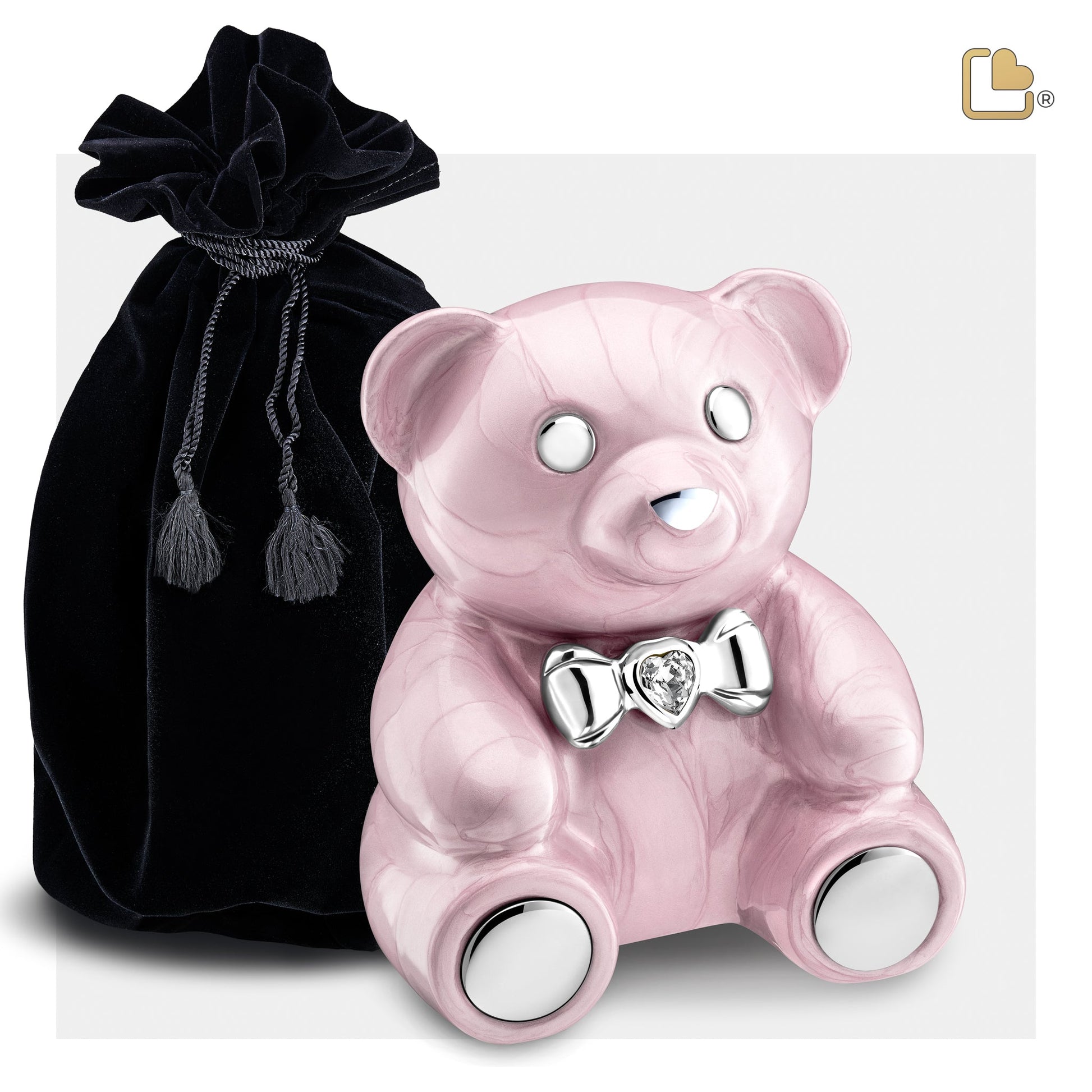 M1010   CuddleBear Child Urn Pearl Pink & Pol Silver w/Crystal